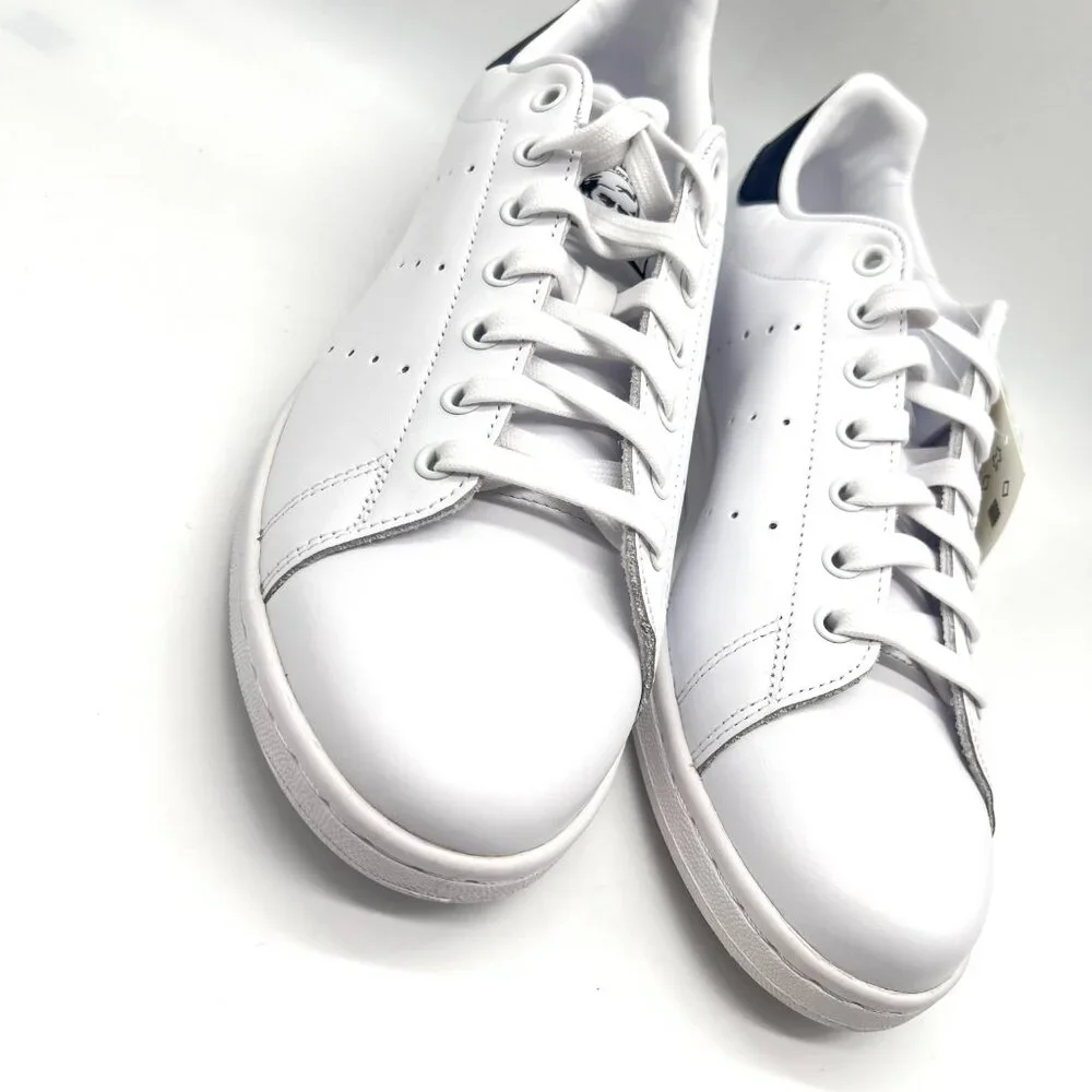 Adidas Originals Womens Size 11‎ Stan Smith White Navy Blue Sneakers Shoes